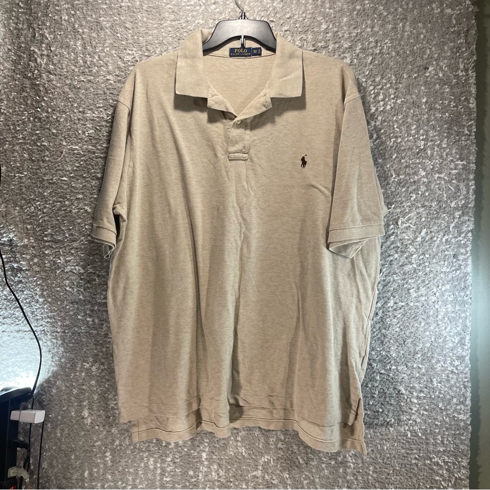 Polo Ralph Lauren Men Tan Short Sleeve Polo Shirt Cotton‎ 2XLT Tall Preppy Logo